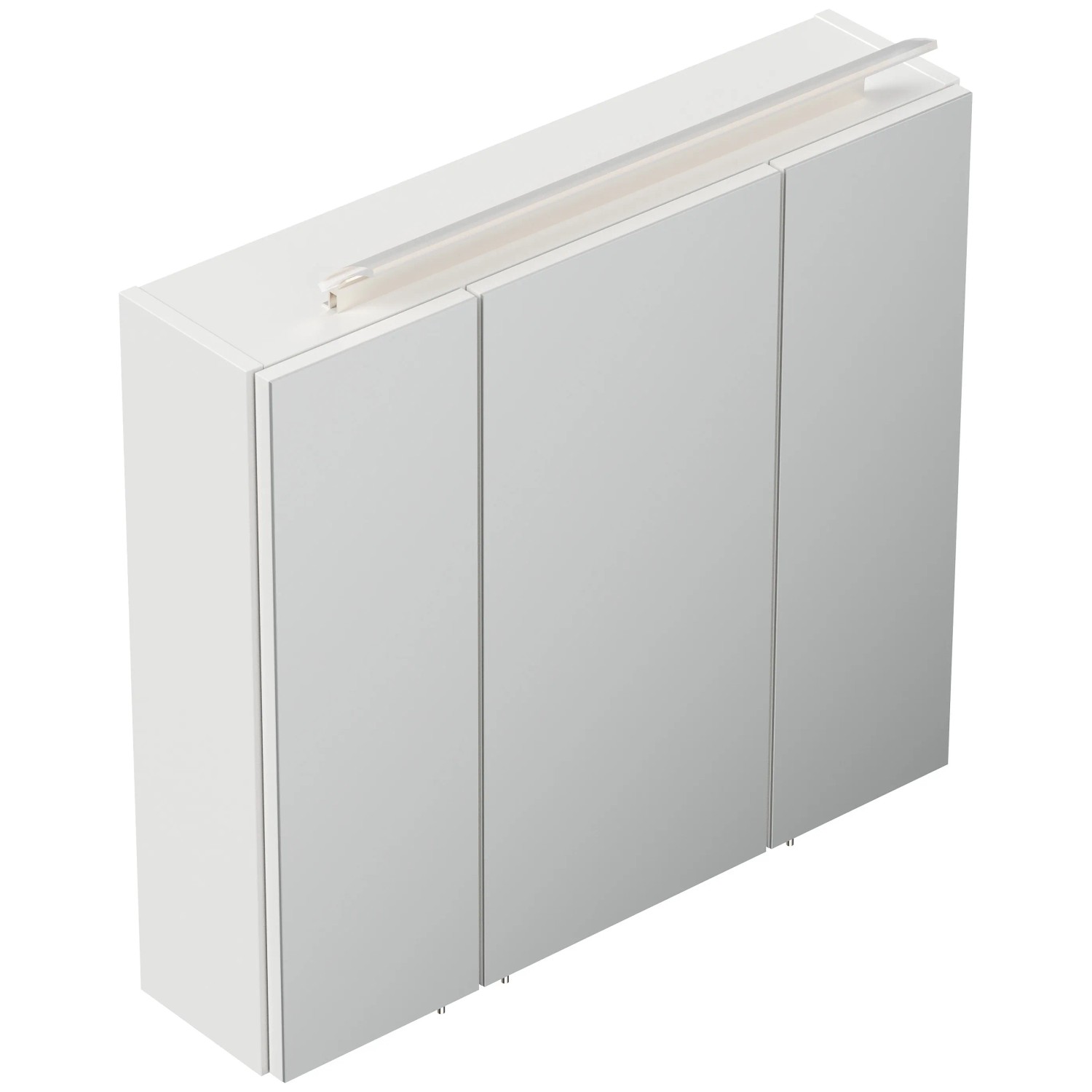 Posseik Spiegelschrank, 70 cm, Weiß Hochglanz, mit LED-Lampe und Glasböden.