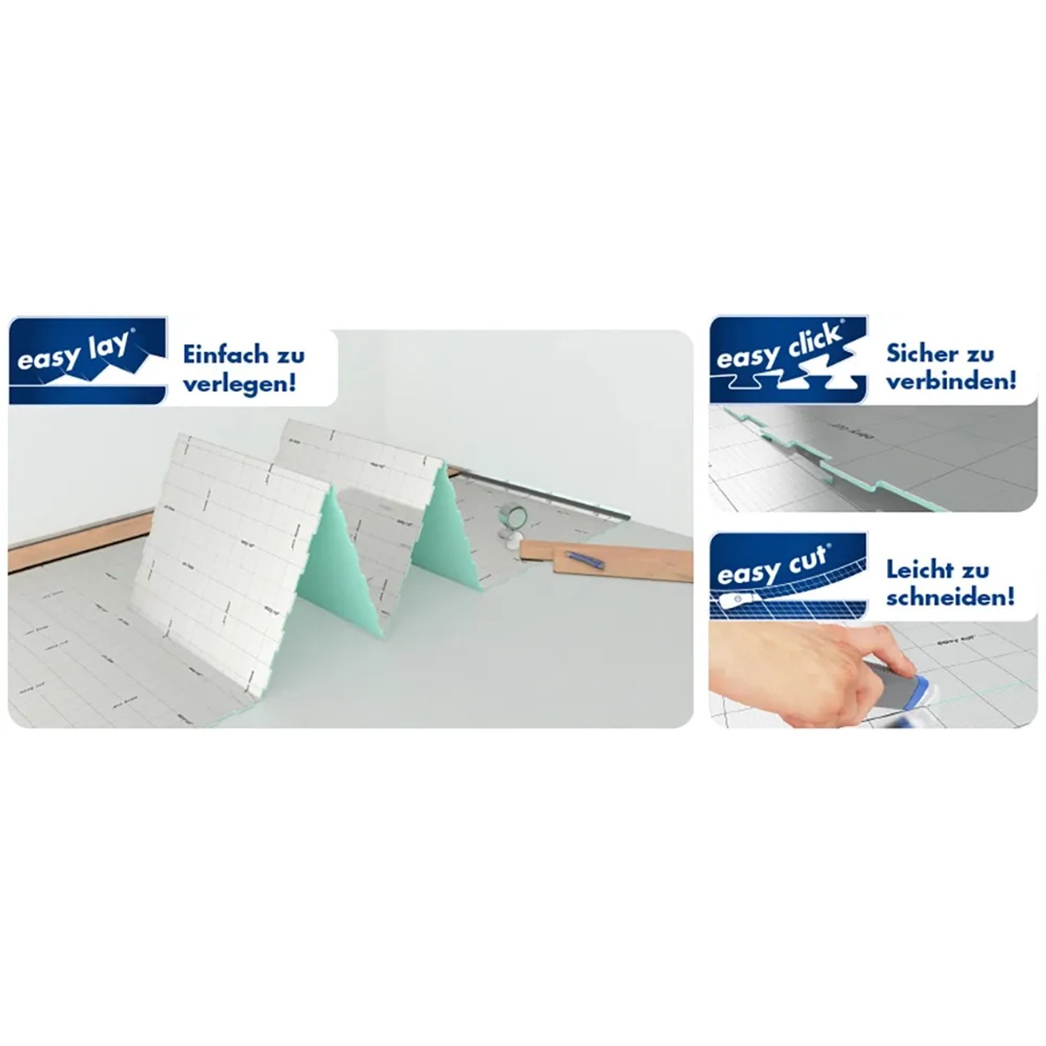 Selitac Trittschalldämmung mit AquaStop, 5mm stark, für Parkett und Laminat. Einfache Verlegung dank Falttechnik.