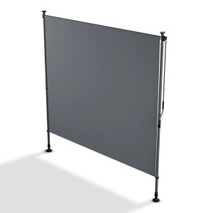 Graue Juskys Senkrechtmarkise Barbados 200x310 cm als Sonnen- und Sichtschutz für Balkon und Terrasse.