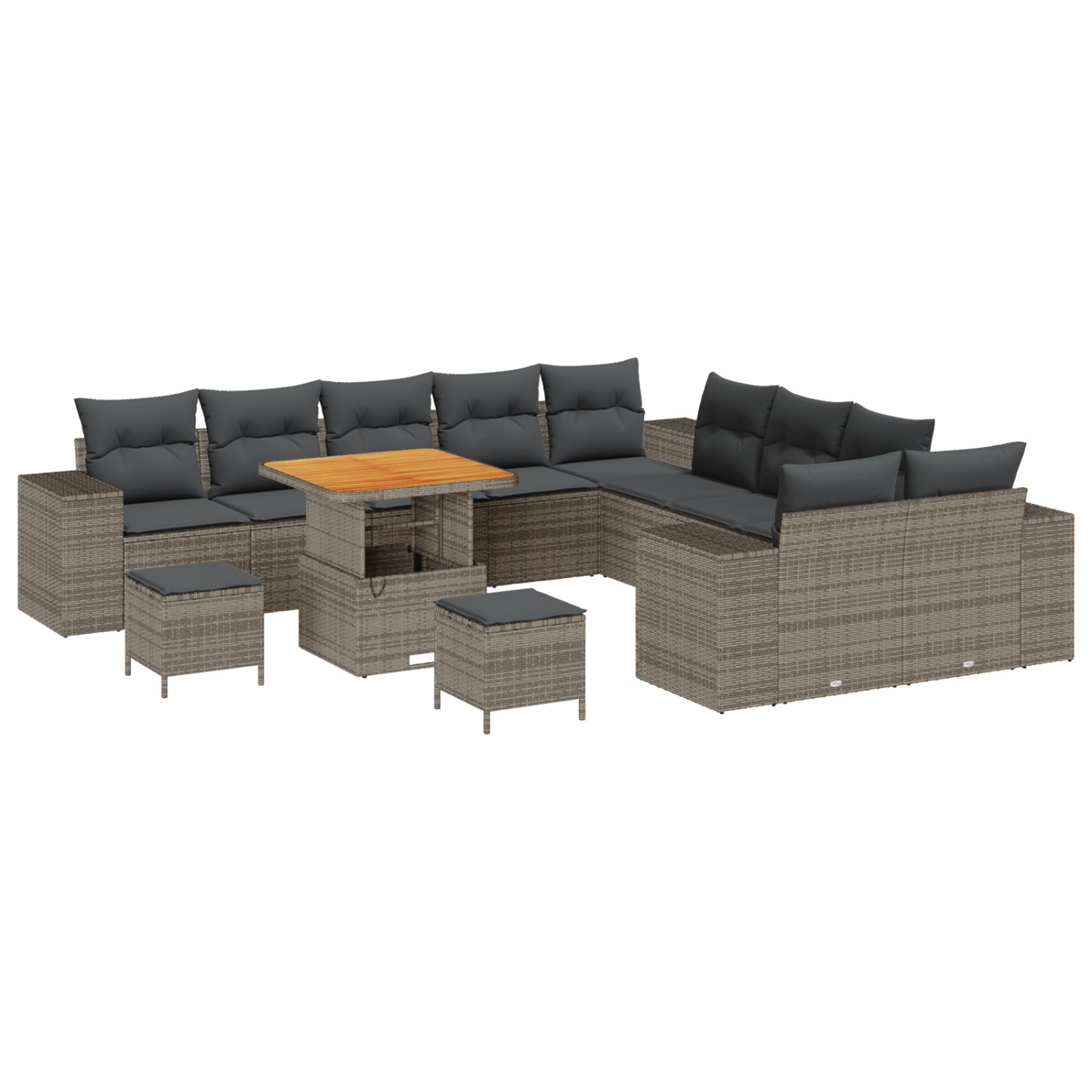 vidaXL Garten-Sofa-Set Höhenverstellbar 13-Tlg Grau Poly Rattan 3362063 günstig online kaufen