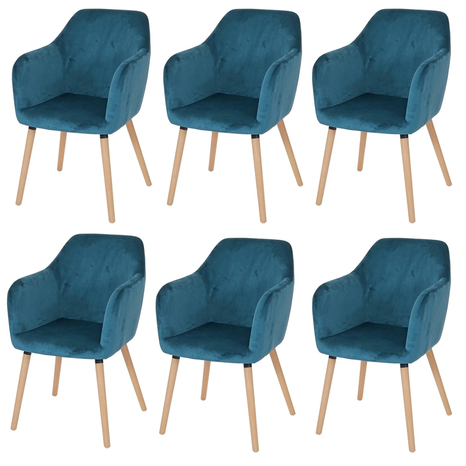 MCW Esszimmerstuhl Vaasa T381 6er-Set Samt Petrol-Blau Helle Beine günstig online kaufen