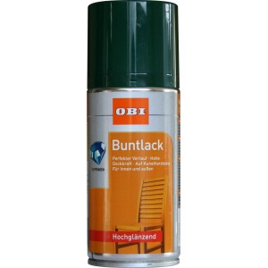 OBI Buntlack Spray RAL 6005 Moosgrün hochglänzend, 150ml Dose.
