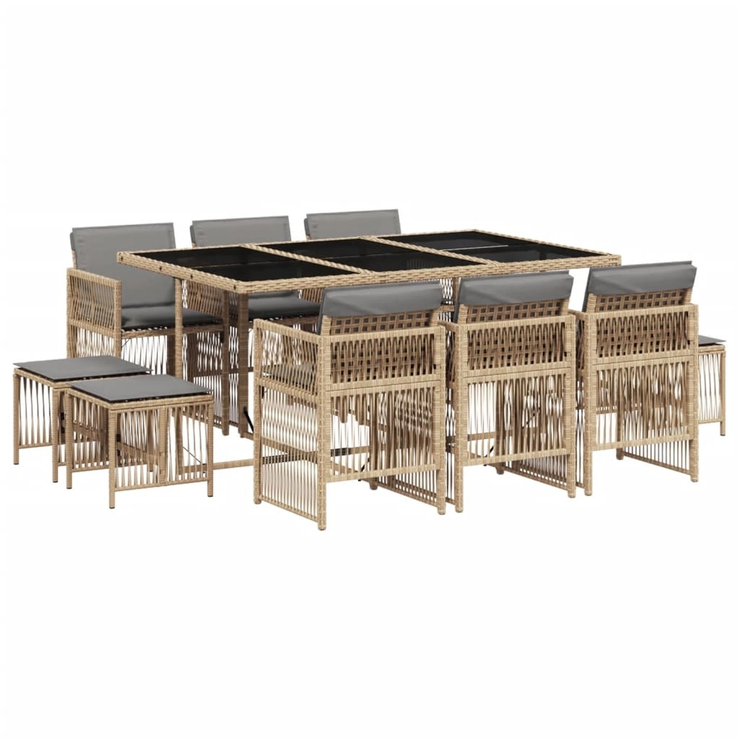 vidaXL 11-Tlg Garten-Essgruppe mit Kissen Beigemischung Poly Rattan 3210972 günstig online kaufen