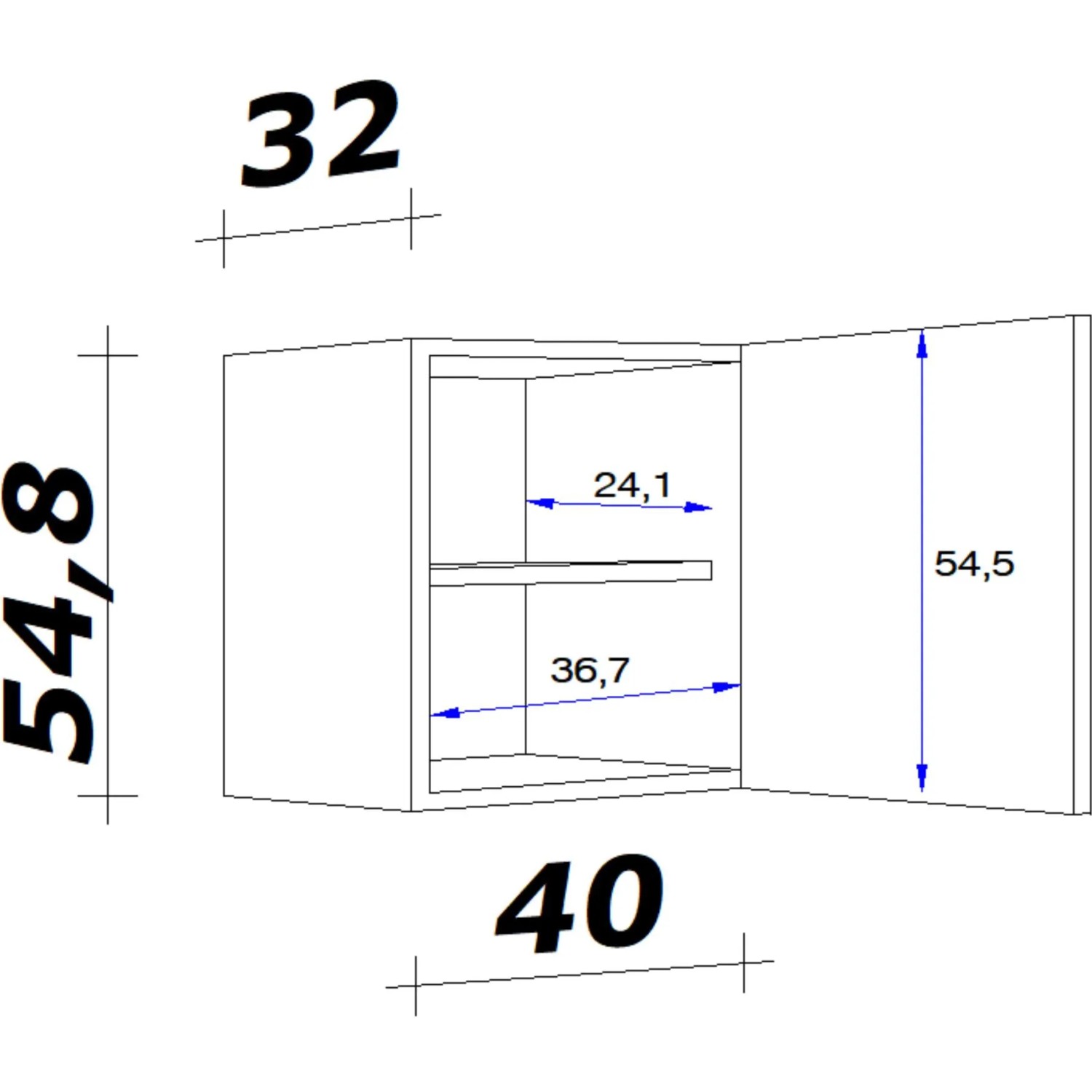 Technische Zeichnung: Flex-Well Classic Oberschrank Florida, 40x55 cm, Sonoma Eiche, mit Maßen.