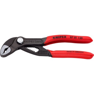 Knipex Cobra Rohrzange, 125 mm, mit roten Griffen und verstellbarem Gelenk.
