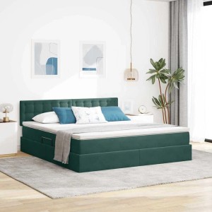 Dunkelgrünes vidaXL Samtbett 160x200 cm mit getuftetem Kopfteil, Stauraum & LED-Lichtleisten in modernem Schlafzimmer.