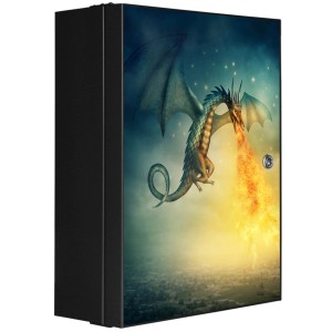 Abschließbarer Banjado XXL Medizinschrank in Anthrazit mit Drachen Motiv für die Hausapotheke.