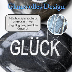Intergarden Zierkies Set mit Gravur "Glück". Polierte Dekosteine für Garten & Wohnung.