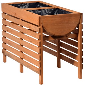 Dobar Doppel-Hochbeet aus Kiefernholz, 71x100x50cm, mit zwei Pflanzwannen und Folie.