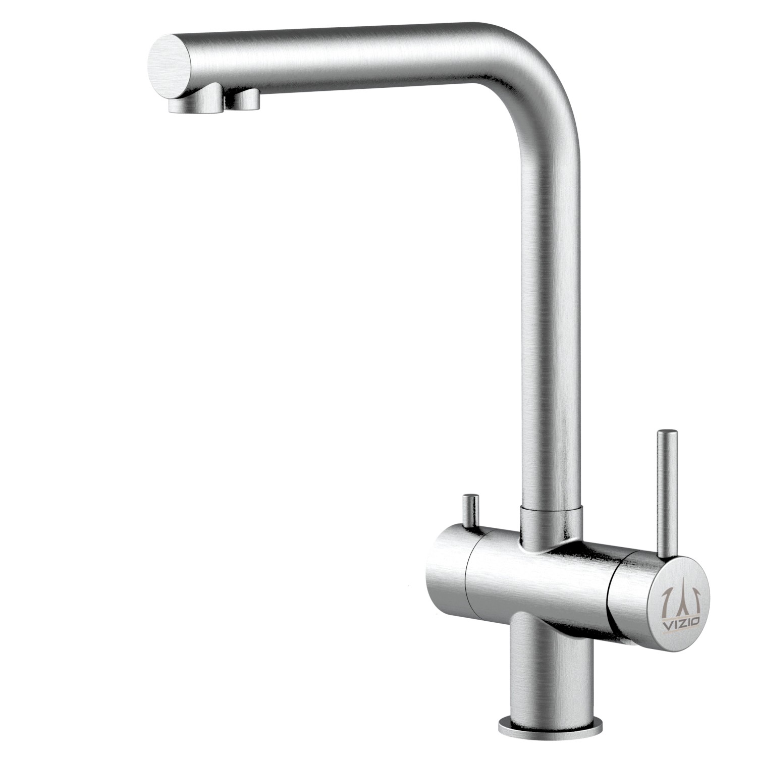 VIZIO NIEDERDRUCK 3 Wege Wasserhahn Küchenarmatur Edelstahl Massiv 360° Schwenkbarem L Auslauf Edelstahl Gebürstet