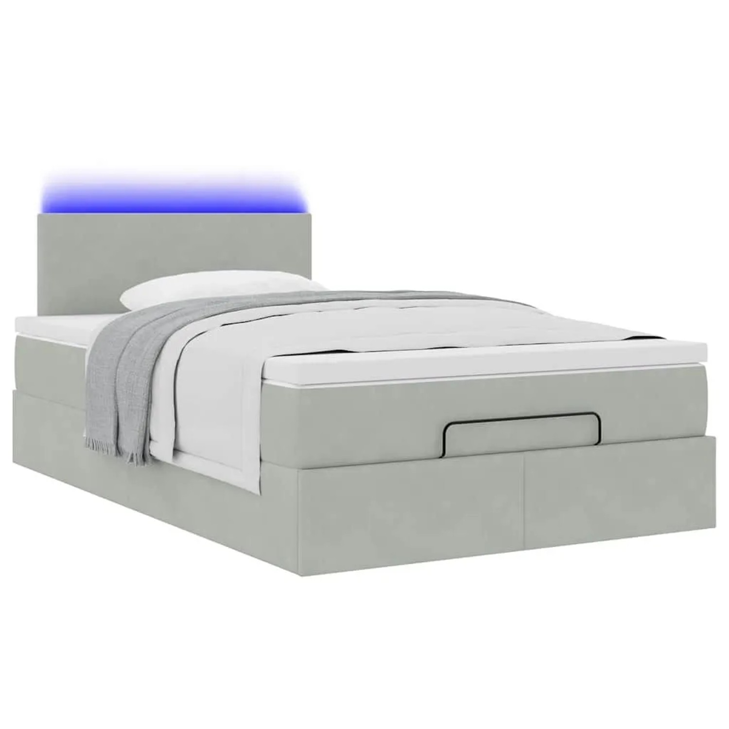 vidaXL Ottoman-Bett mit Matratze & LEDs Hellgrau 120x200 cm Samt 3312542