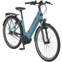 Blaues Prophete City E-Bike Geniesser 3.9 Damenrad mit 28 Zoll Reifen und tiefem Einstieg.