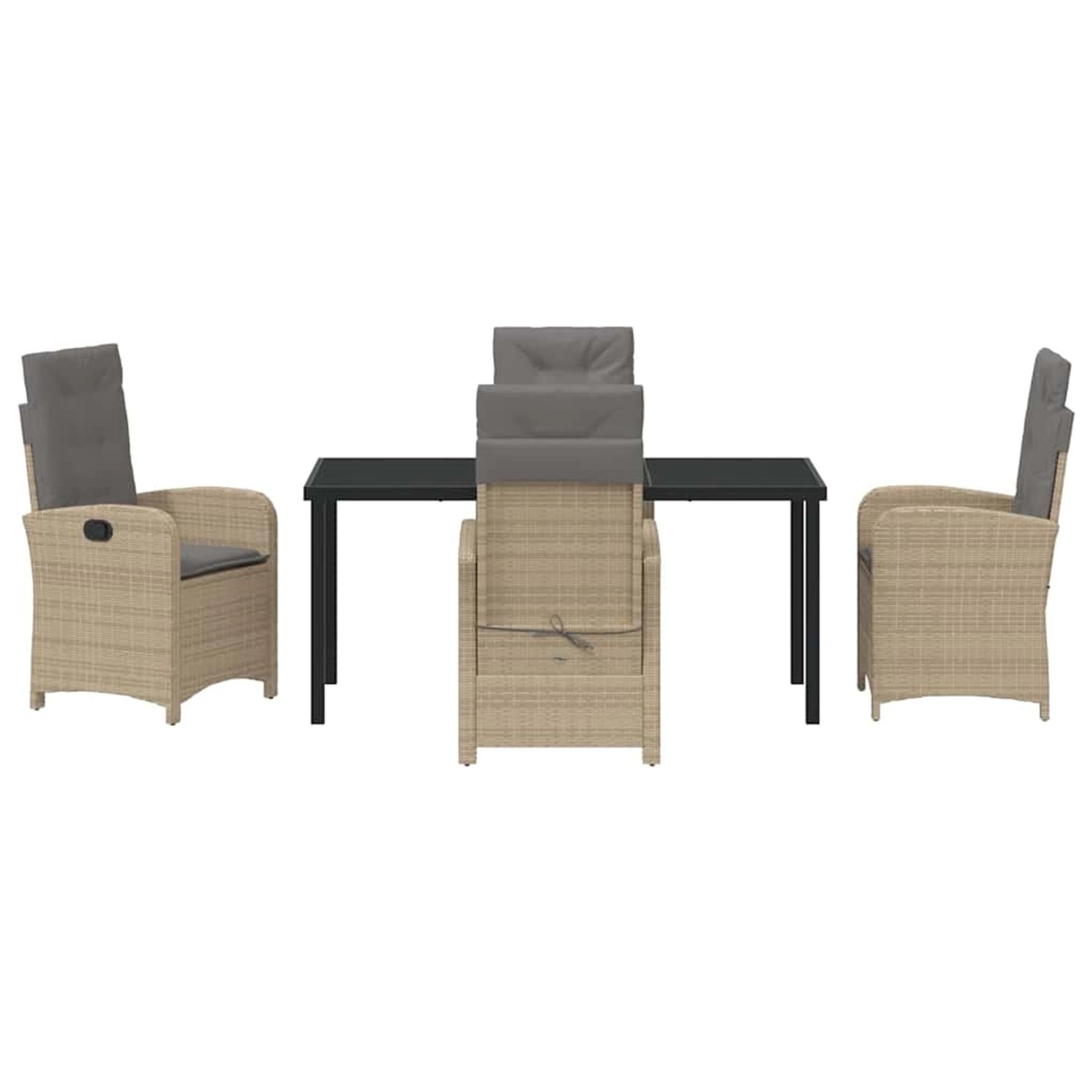 Beige 5-tlg. Garten Essgruppe aus Poly Rattan mit Tisch und Stühlen.
