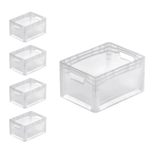5 transparente Euroboxen 24L mit Deckel, PROREGAL LightLine, ideal zur Aufbewahrung und Lagerung.
