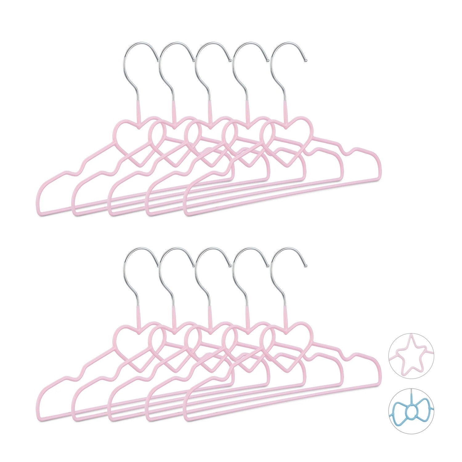 Relaxdays Kinderkleiderbügel Herz Metall Bunt 10er Set 18,5 cm x 30,3 cm