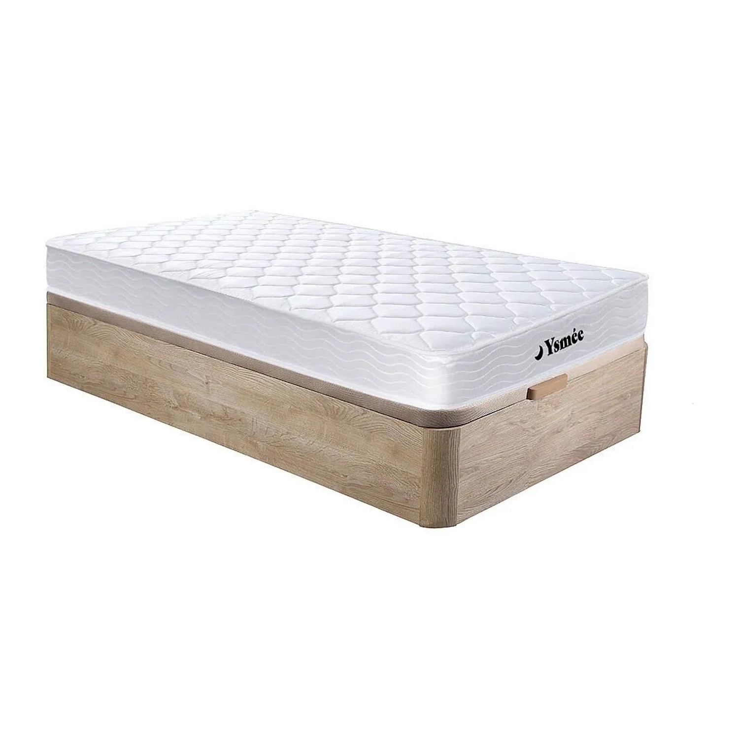 Vente-unique Matratze Und Bettgestell Mit Lattenrost Und Bettkasten Wolkenlos Naturfarben Hell 190 cm