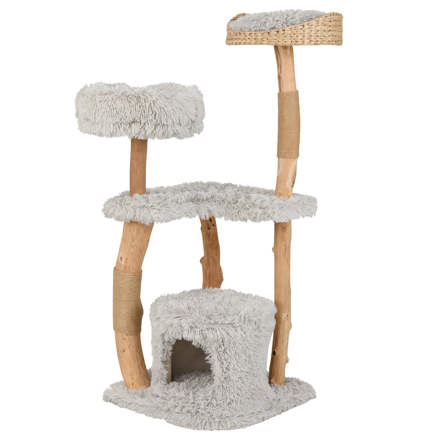 Costway Kratzbaum Holz Katzenbaum mit Katzenhöhle 124cm Grau