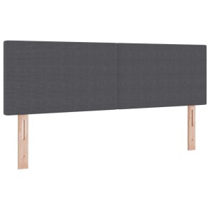 Dunkelgraues vidaXL LED Kopfteil, 160 cm breit, mit Holzfüßen und Stoffbezug.