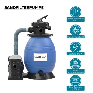 Wiltec Sandfilteranlage 370W 26L Filtertank 13200L/H Pool Pumpe Filterpumpe