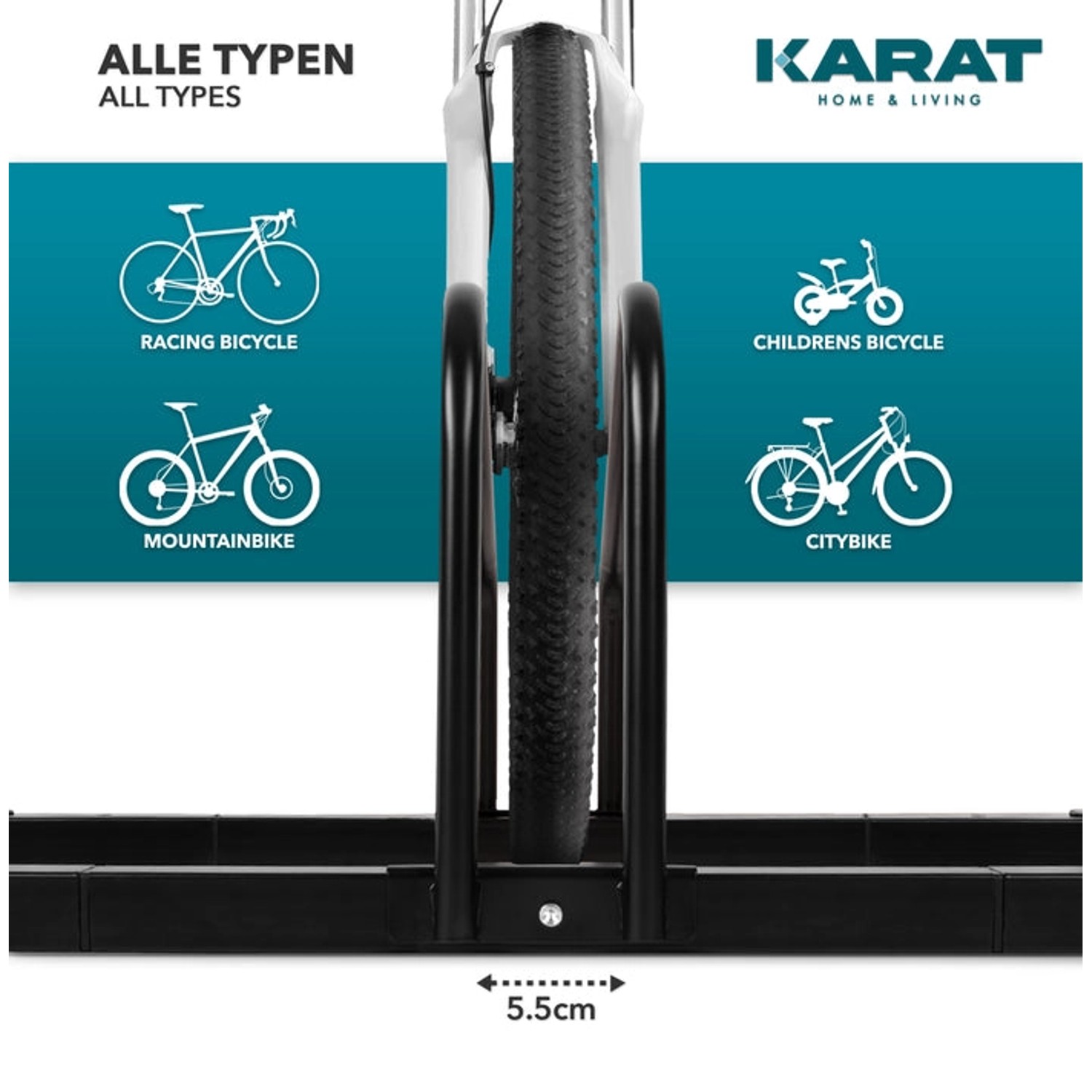 KARAT Fahrradständer Linus, schwarz, für Boden/Wand, 3 Fahrräder. Geeignet für alle Fahrradtypen.