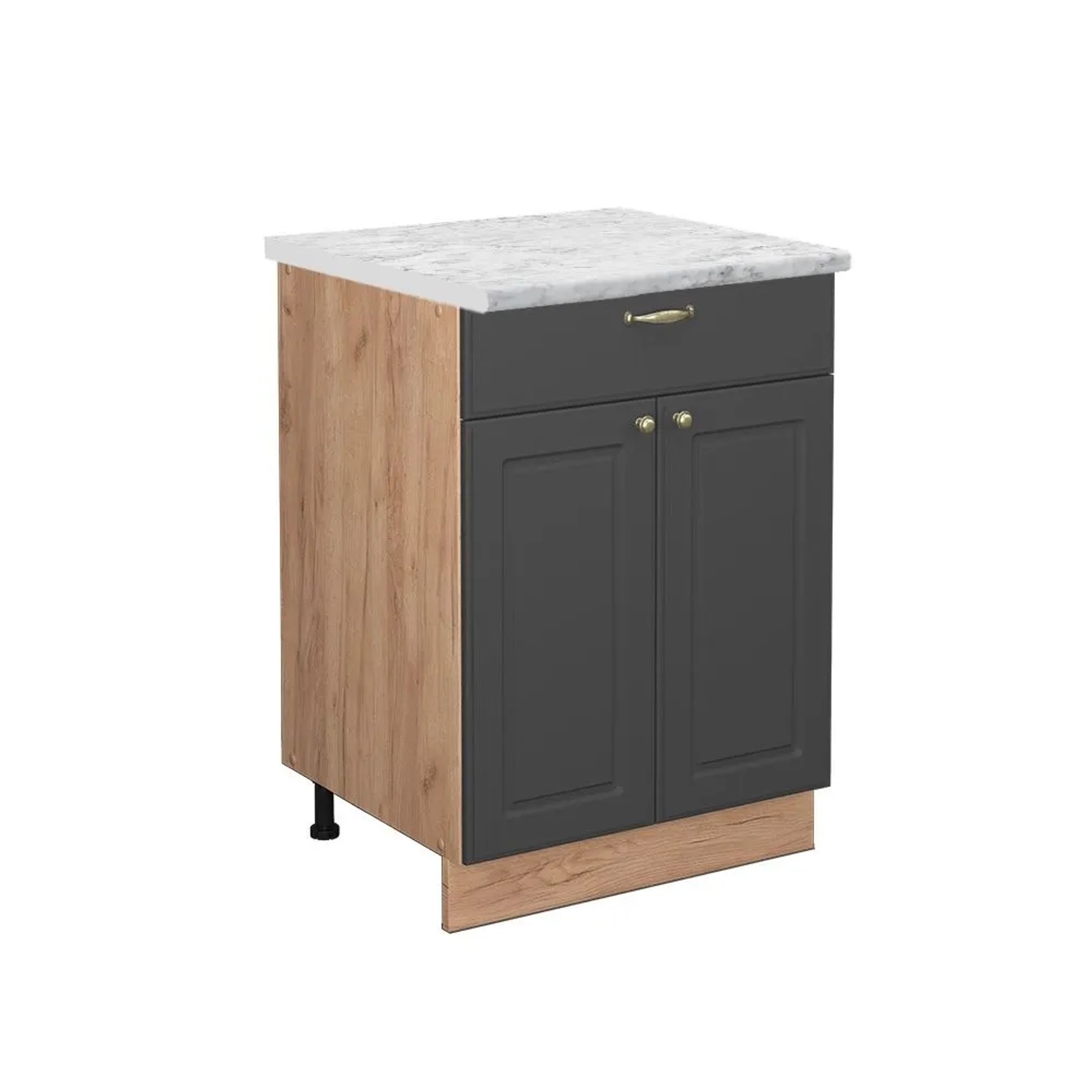 Vicco Küchenunterschrank Fame-Line Anthrazit-Gold Goldkraft Eiche 60 cm mit Schublade AP Marmor