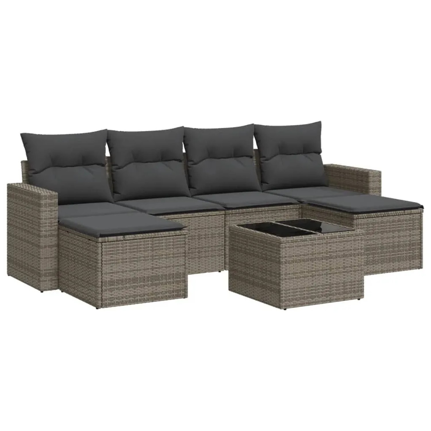 vidaXL 7-Tlg Garten-Sofagarnitur mit Kissen Grau Poly Rattan 3251667