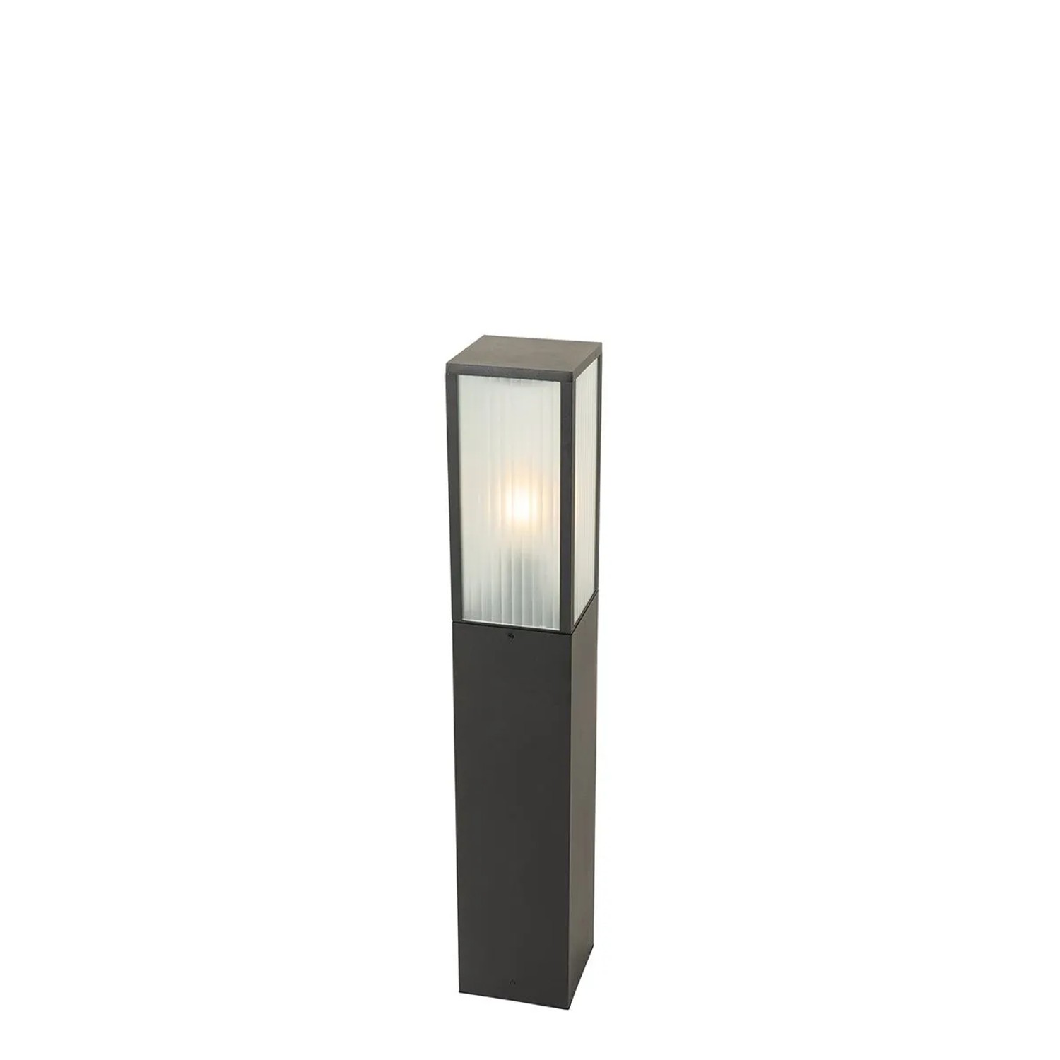 QAZQA Stehende Außenleuchte Schwarz mit Geripptem Glas 80 cm IP44 Charlois
