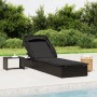 Schwarze vidaXL Sonnenliege mit Faltdach aus Poly Rattan, mit Beistelltisch, für Garten oder Terrasse.
