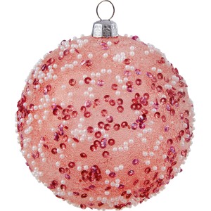 Rosa Weihnachtskugel mit Pailletten und Perlen, Ø 8cm, zur Dekoration für Weihnachten.