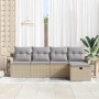 Beiges 5-teiliges vidaXL Garten-Sofa-Set aus Rattan mit Kissen und Stauraum.