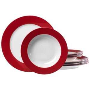 Ritzenhoff & Breker Doppio Tafelservice, 8-teilig, rot, bestehend aus Speise- und Suppentellern.