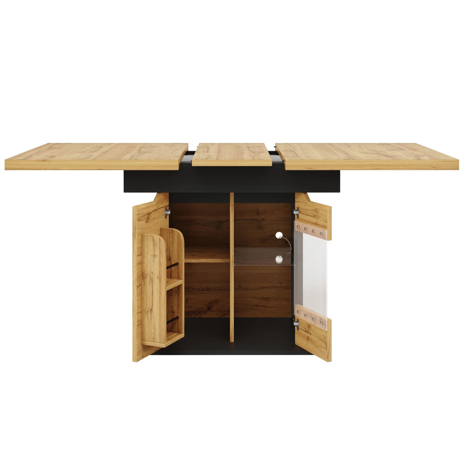 okwish Esstisch mit Teleskopfunktion LED-Beleuchtung Snackablage Küche 110-140x80cm Natur