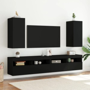 VidaXL TV-Wandschrank mit LED, schwarz, moderne Wohnwand mit Stauraum.