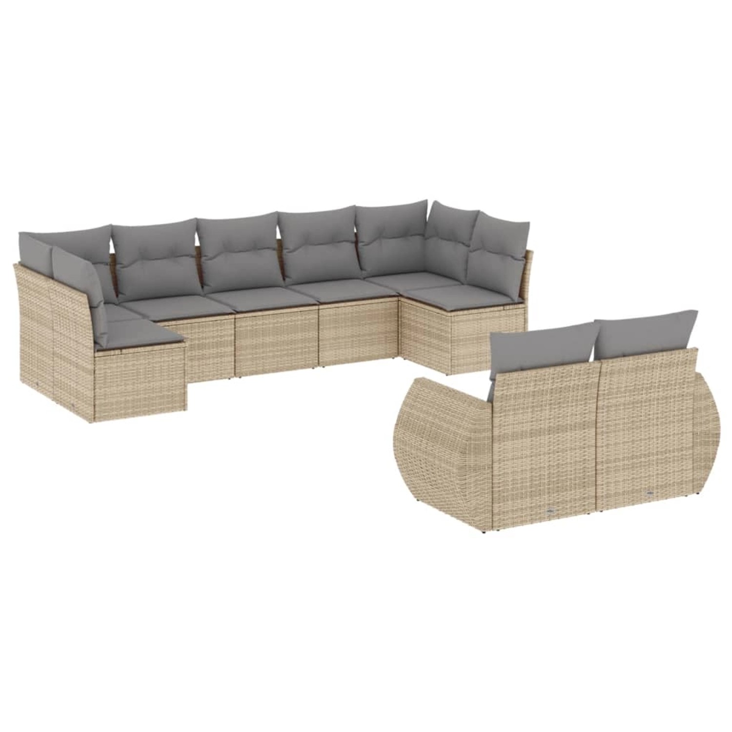 vidaXL 9-Tlg Garten-Sofagarnitur mit Kissen Beige Poly Rattan 3254156