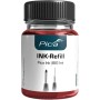 Rote Pica Ink Nachfülltinte 25ml in Glasflasche mit schwarzem Deckel. Zeigt Marker-Spitzen für Tieflochmarker.