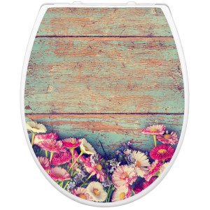 Banjado WC-Sitz Familie mit Blumenmotiv auf Holz, mit Absenkautomatik und Kindersitz.