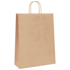 Braune Papiertragetasche mit Henkeln, 32x12x42 cm, ideal als Geschenkverpackung.