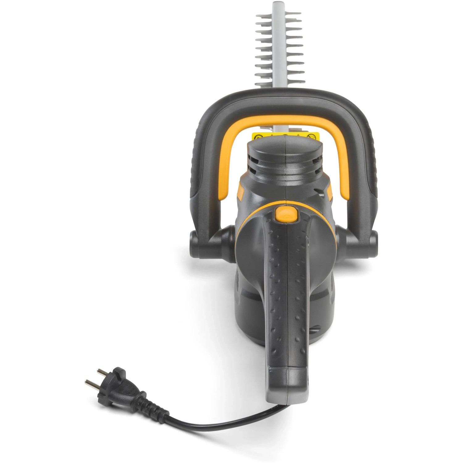 Stiga Elektro-Heckenschere HT 106c, 600W, 55cm Schnittlänge, graues Gehäuse mit gelben Akzenten.