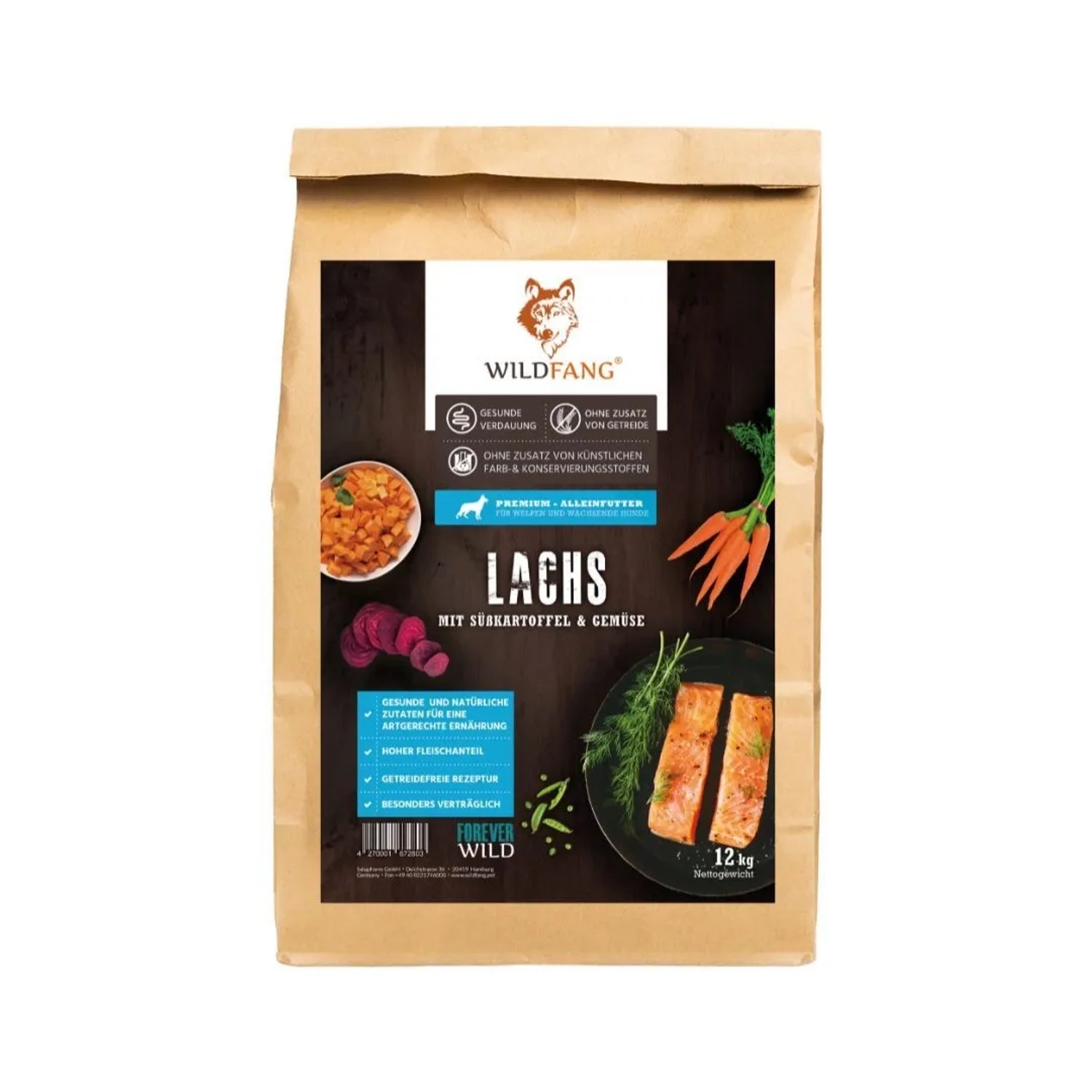 Wildfang Junior Trockenfutter mit Lachs für Welpen Getreidefrei 2 kg