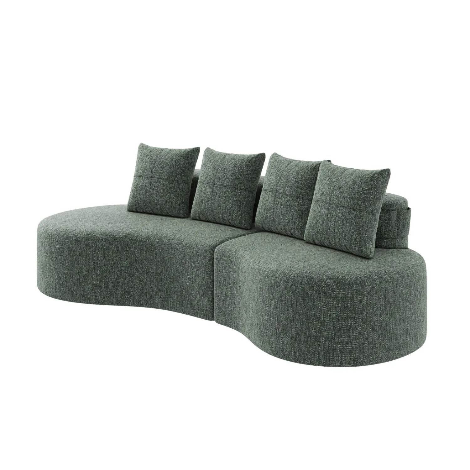 PXloue Leinenstoff Sofa Couch Grün mit 4 Kissen Becherhalter und Seitentaschen für Wohnzimmer Grün