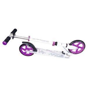 Muuwmi Tretroller, weiß-lila, mit 200 mm Rollen, ABEC 5 Kugellager und höhenverstellbarem Lenker.