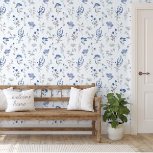 Sanders & Sanders Tapete Blumen Weiß und Blau 53 cm x 10 m