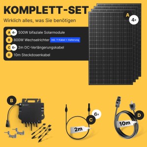 Solakon Balkonkraftwerk 2000W 800W Solaranlage Steckerfertig Komplettset Photovoltaik Anlage 800W Kabellänge 10m