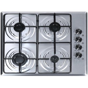 PKM Gaskochfeld GKM4.2 aus Edelstahl mit 4 Kochzonen und Drehknöpfen.