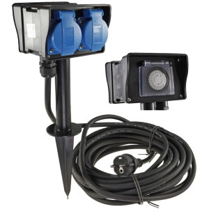 ChiliTec Gartensteckdose Mit Erdspieß 2Fach IP44 2m Kabel Zeitschaltuhr