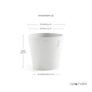 Weißer Ecopots Pflanztopf Amsterdam, Ø 30 cm, ideal für Innen- und Außenbereiche.