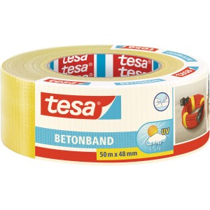 Gelbes Tesa Betonband Gewebeklebeband, 50 m x 48 mm, für Innen- und Außenbereich.