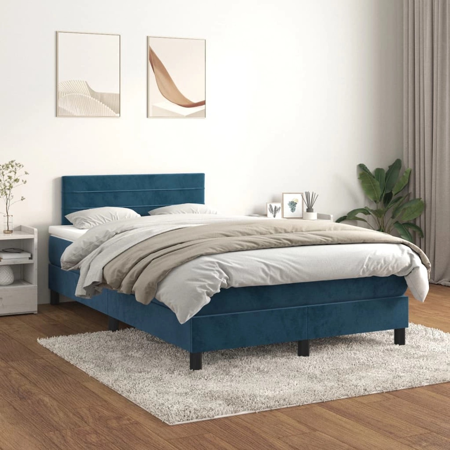 Dunkelblaues vidaXL Boxspringbett mit Matratze, Samtbezug, 120x200 cm. Gemütliches Bett für Schlafzimmer.