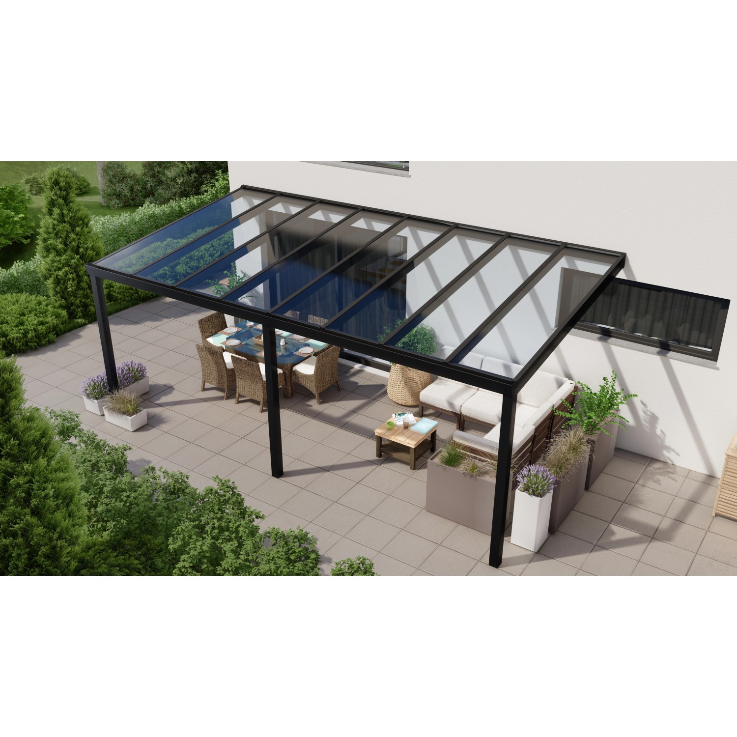 Terrassenüberdachung Professional 600 cm x 350 cm Schwarz Struktur Glas