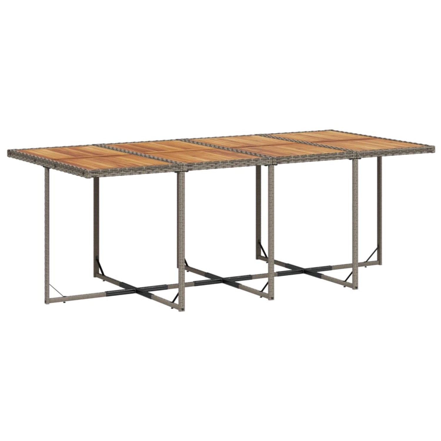 Graue 9-tlg. vidaXL Garten-Essgruppe aus Polyrattan mit Akazienholztischplatte.